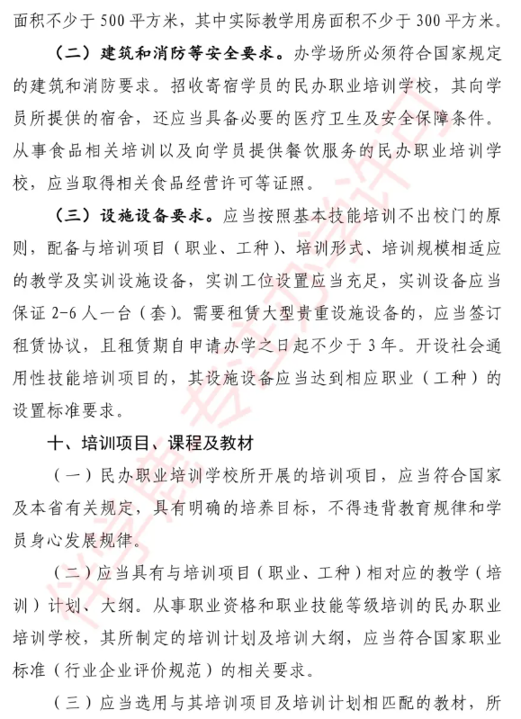 2025年安徽职业培训学校设置标准
